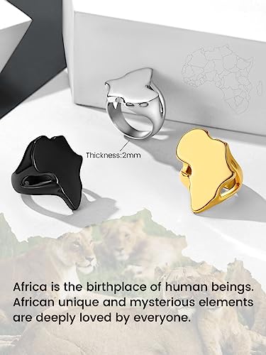 KeyStyle Men\'s Gold Africa Map Ring Jewelry, Vintage Punk Signet Rings Size 12