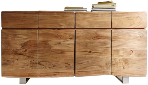 DeLife Commode Live-Edge Acacia Nature 172 cm 4 tiroirs 4 Portes Bordure d'arbre Buffet
