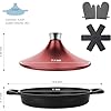 Non-Stick Frying Pan/Skillet 11", 3QT Tagine Pan,Cast Aluminum Pans with Lid, Stove/Oven-to-Table Cookware, Dishwasher Safe& Compatible with All Stovetops（Black Red） #2