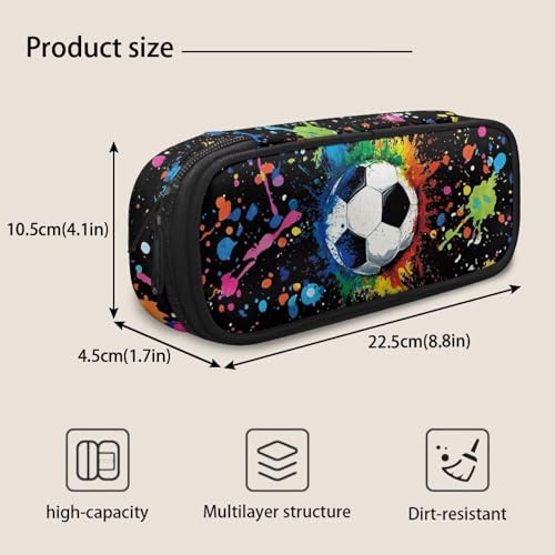Image of Graffiti Football Pencil Case Pen Bag for Boys Girls Kids Pencil Box Ziper Pen Pouch Compartment of Pen Slots School Office Stationery Organizer