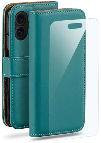 Étui en cuir synthétique supérieur bleu pétrole pour Apple iPhone 16 Plus