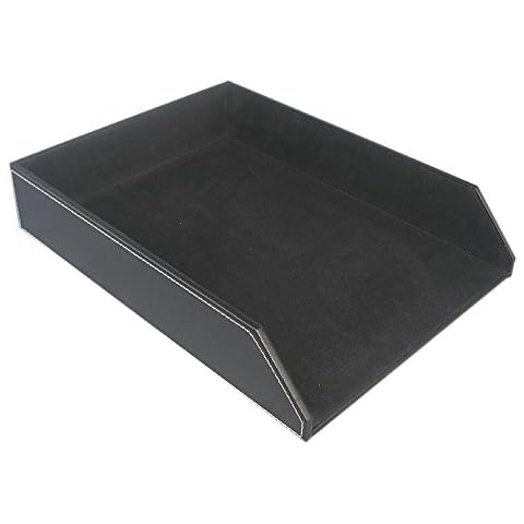 KINGFOM Letter Tray, PU Leather Paper Organizer Tray for Desk, Paper Organizer Storage Holder for Office Home or School A4 Size Black Cover