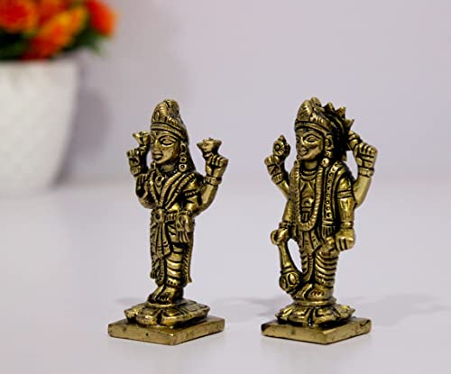 Estatua de Lakshmi Narayan en Latón 3 pulgadas miniatura 7