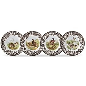 Spode Woodland Canape Plates 6.5” | Set of 4 Mini Appetizer Plates with Assorted Bird Motifs | Microwave and Dishwasher Safe | Porcelain Dessert Plates