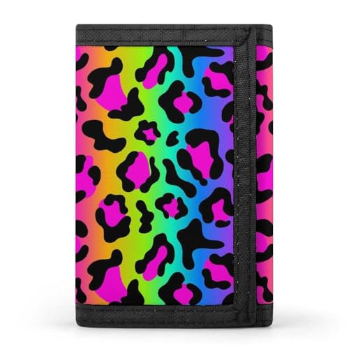 Rainbow Leopard Bright Print Wallet for Men, Small Men's Bifold Wallet, 8 Credit Card Holder Slim Minimalist Front Pocket