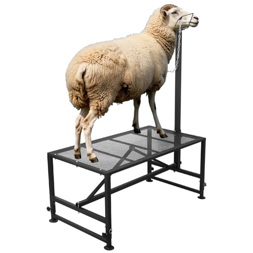 Goat Milking Stand, 47x23 inch Metal Goat Trimming Stand, Goat Stand with Adjustable Headpiece & Nose Loop, 600LBS Capacity, Sheep Stand for Trimming, Milking and Shearing, Black