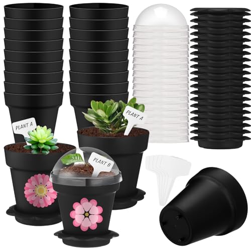 Jingmore 30 Pcs Plant Nursery Pots with Humidity Dome 2.95'', Black
