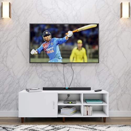 Image of VIKI Modern TV Unit for Living Room | Engineered Wood TV Cabinet with 1 Door Storage & 2 Open Shelves, Set Top Box Stand, Entertainment Unit, 140W x 48H x 40D cm | DIY | 1 Year Warranty (White)