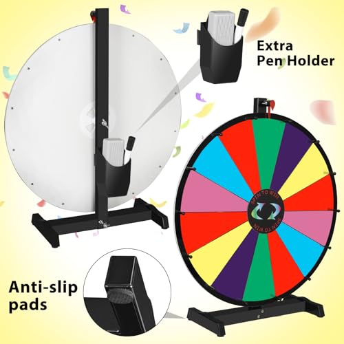 JupiterForce 24" Tabletop Color Prize Spinning Wheel 14 Slots Prize Spinner with Dry Eraser & Marker Pen Editable Carnival Fortune Spin to Win Casino Wheel Game Equipment - Thumbnail 5