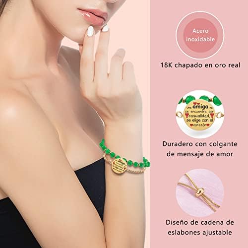 LParkin Doble Cuenta Pulseras Amistad Acero Inoxidable, Pulsera Niña Personalizada Ajustable, Regalos Cumpleaños Original, Oro — 사진 3