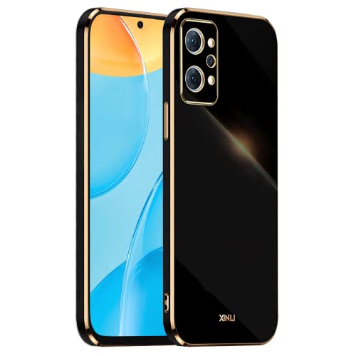 HONLEN Funda para Realme GT2 / GT Neo2 / GT Neo 3T (6.62' Inches), Carcasa de TPU de Silicona Suave, Diseño de Marco de Galvanoplastia - Negro
