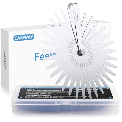 CAMWAY Jauge d'épaisseur Conique 32 Lames Feeler Gauge Jeu de Cale Mecanique, Outil de Mesure Métrique pour Mesurer L'écart 0.001-0.04 inch/ 0.03-1mm
