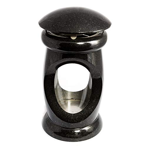 Afterglow Lampe funéraire Deluxe en granit véritable - Noir - Hauteur : 26 cm - Diamètre : 15 cm - Avec socle - Décoration funéraire