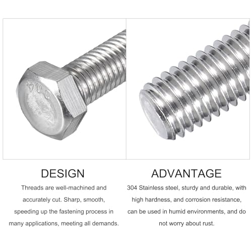 Image of METALLIXITY Hex Head Bolts (1 /2-13 x 4) 4Pcs, 304 Stainless Steel 18-8, Fully Threaded, External Hex Drive, Plain Finish, Hex Head Screw Bolt, Silver