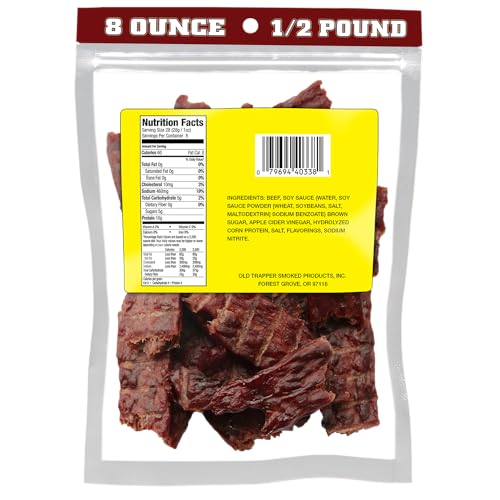 Image of Old Trapper, Trapper's Choice Teriyaki Kippered Beef Steak, Eight-Ounce Individual Package, Savory Sweet Meat Snacks, 10 Grams of Protein and 60 Calories Per Serving (Pack of One)