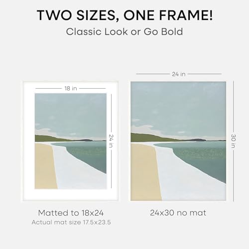 Image of Homeforia 24x30 Poster Frame White, High End Oak 24 x 30 White Wood Picture Frames with Mat 18 x 24 for Photo, 24x30 Wooden Frame Matted to 18x24, 30x24 Large Frame, Tempered Glass, Wall Kit, Set of 3