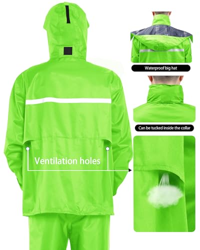 Image of iCreek Rain Suit Waterproof Jacket and Pants Hi Vis Raincoat for Men and Women Reflective Outdoor for All-Sport Work