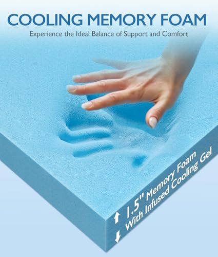 Image of SINWEEK 1.5 Inch Twin XL Cooling Memory Foam Mattress Topper for Pressure Relief, Bed Mattress Pad with Cooling Soft Cover and Corner Straps, CertiPUR-US Certified