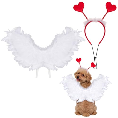 Disfraz de San Valentín para Perro con Alas de Ángel Blanca y Diadema de Corazón