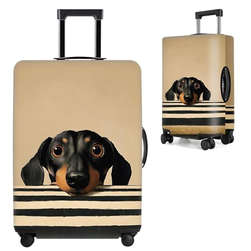 Image of Adorable Smaland Hound Luggage Cover - Black and White Striped Dog Print Travel Suitcase Protector - Fits 24 to 26 Inch Luggage,M