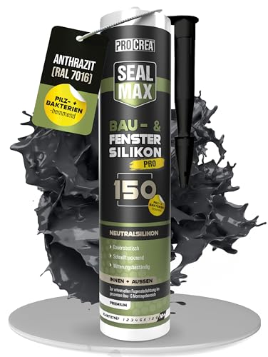 PROCREA Premium Bausilikon 150 (anthrazit) [Allwetter-Silikon] Neutrales Fenster- und Universal-Silikon mit fungizider Ausstattung - Farbe dunkelgrau auch für Sanitär geeignet - Profi-Qualität