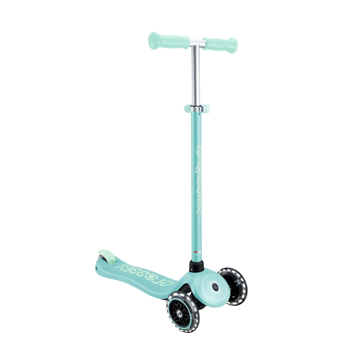 Globber - GO•UP Active Lights 360 - Patinete evolutivo de 3 Ruedas con Asiento Giratorio 360°, reposapiés y Luces LED, para niños de 15 Meses a 6 años - Verde Menta