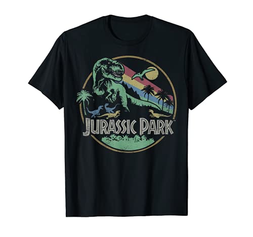 Jurassic Park Retro Darken Color Circle Logo Graphic T-Shirt