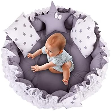 MottoKids 2-in-1 Play Mat from Baby to Toddler, Pet Cushion, Thick & Convertible, Floor Cushion for Toddler, Play Mat, Cotton & Breathable Machine Washable (Grey)