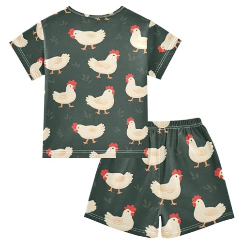 ALAZA Chicken Leaf Pajamas Set Short Sleeve Cotton Sleepwear Summer Pjs 2 Piece 5-14Y2