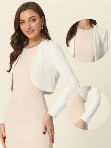 Allegra K Cropped Cardigan for Women's Vintage Bolero Tweed Open Front Cardigans Shrugs2