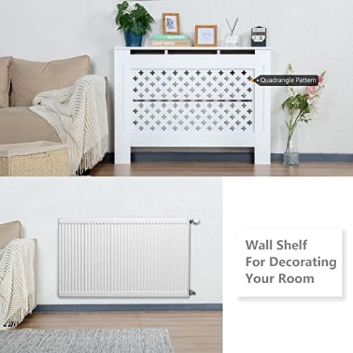 Becko Radiator Cover Radiator Shelf White, Radiator Pipe Cover Small Medium Large, MDF Modern Cabinet Top Shelving Home Office for Hallway/Living Room/Bedroom/Kitchen (M)