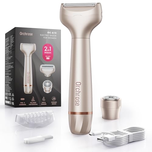 Orchrose Electric Razor for Women Rechargeable: 2-in-1 Electric Shaver for Face Legs Underarms Bikini Area - Facial Hair Remover with Smooth Shaving - Travel Lock Design
