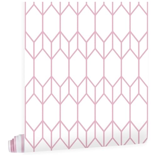 ConCus-T Carta da parati a righe rosa, carta da parati geometrica, autoadesiva, in vinile, per bagno, soggiorno, camera da letto, cucina, armadi, 44,5 x 300 cm