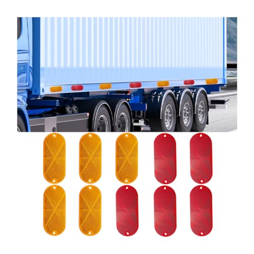 Image of BESULEN Car Oval Reflectors, 10pcs Automotive Wheels Motorcycle Reflective Stickers, Self Adhesive Safety Reflectors for Roads, Tunnels, Auto Security Reflectors with Mounting Holes (Red+Yellow)