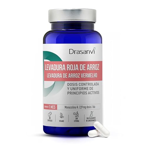 DRASANVI Levadura Roja de Arroz (Monascus purpureus) |2,9 mg de Monocolina K| Contribuye a Mantener los Niveles Normales de Colesterol |Cápsulas Vegetales |30 Cápsulas = 30 Días