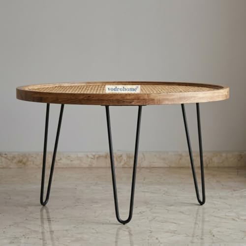 Image of Rattan Coffee Table - Cane Center Table with Shelf for Storage - Bohemian Solid Mango Wood Coffee Table for Office and Living Room C#042 (Natural 2)