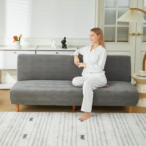 Housse de canapé extensible sans accoudoirs jacquard gris clair large