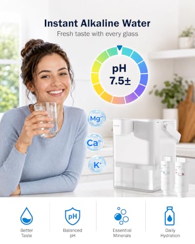 Image of Frizzlife MD40 Alkaline Electric Water Filter Dispenser, 18-Cup | NSF /ANSI Certified, 400-Gallon, Alkaline Mineral Water, Countertop Rechargeable Instant System, 6 Months Filter Life Pitcher