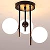 LANTING Flurlampe Decke Modern, LED Deckenlampe Flur 3 Flammig, Deckenleuchte Schwarz Metall, Küche Lampe Kugel Glas Lampenschirm inkl. Kaltweiß Licht 6000K G9 Glühbirne Ø33xH25 cm