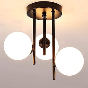 LANTING Flurlampe Decke Modern, LED Deckenlampe Flur 3 Flammig, Deckenleuchte Schwarz Metall, Küche Lampe Kugel Glas Lampenschirm inkl. Kaltweiß Licht 6000K G9 Glühbirne Ø33xH25 cm