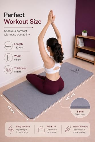 Image of 8mm Yoga Mat for Men & Women | TPE Non Slip Exercise Mat for Home Workout, Yoga & Fitness | Extra Thick Cushion Support for Knees & Joints | Lightweight with Carry Strap