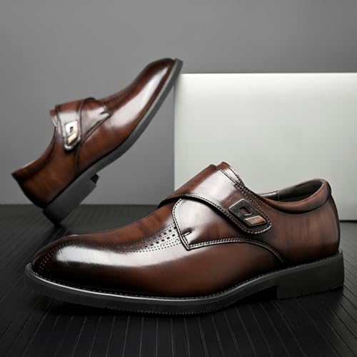 Mens Retro Monk Strap Leather Slip-On Dress Loafers Classic Low Top Wingtip Pointed Toe for Work Office Business 5
