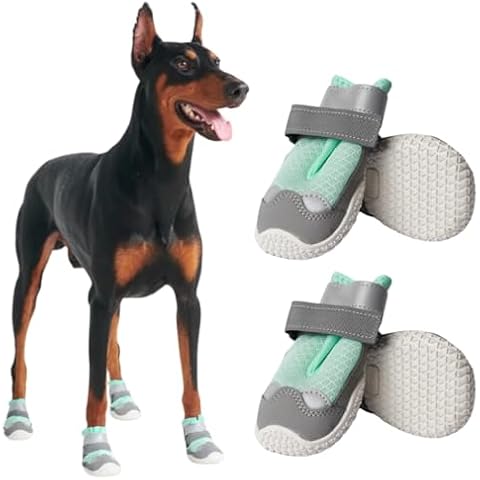 Spark Paws Dog Shoes for Medium Large Dogs, Anti-Slip Dog Booties, Protect Paws from Hot Pavement Winter Snow Hiking Reflective 4PCS - Turquoise, D Cover