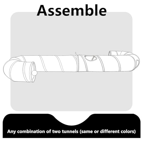 Image of Cat Tunnel, 2-Way Collapsible Cat Tube with Interactive Peek-A-Boo Hole, Toy Ball, and Rope - Ideal for Indoor Cats, Kittens, and Rabbits (Dark Gray)