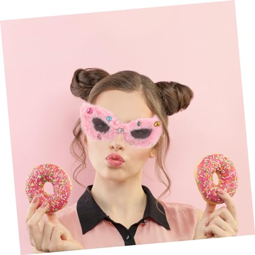 VALICLUD Plush Sunglasses Fuzzy Sunglasses Funny Party Glasses for Women, Pink Rhinestone Decor, Birthday, Wedding, Graduation Photo Booth Props2