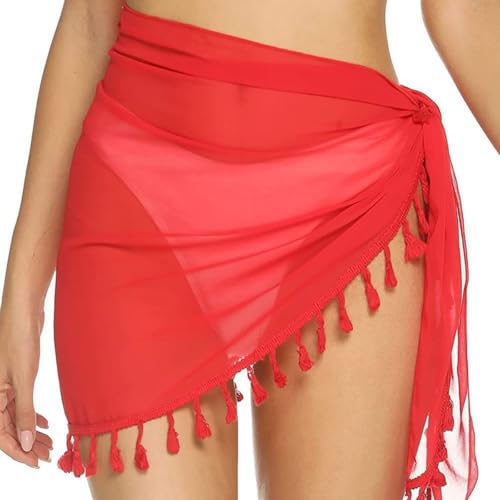 Enwye Falda playera para mujer con protección solar, ideal para playa, piscina y otros entornos (roja)