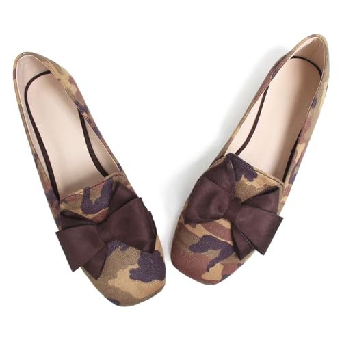 Image of WENJIAZHIZHI Square Toe Bow Ballet Slip-On | Classic Suede Finish,Chic Bow Detail,Effortless Everyday Style,Wedding Party Office,Plus Size Available