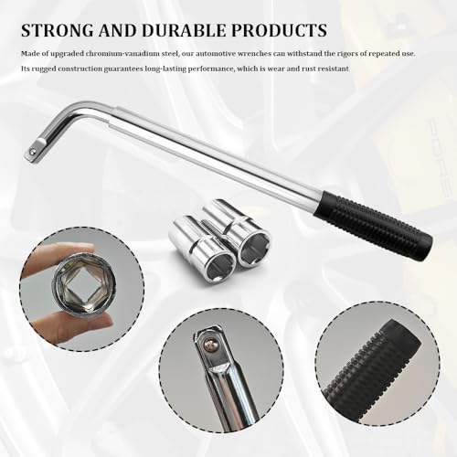 Image of Telescoping Lug Wrench, Tire Wrench, Wheel Nut Remover 1 /2 Drive with 17 /19mm and 21 /23mm Flip Sockets, Carbon Steel Lug Nut Wrenchs Tire Repair Tools for Cars, Vans, Trucks, Caravans