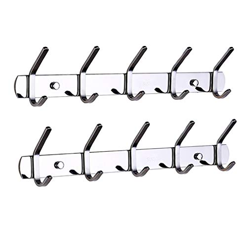 Encozy Coat Hooks Wall Mounted Rack - Stainless Steel Silver Wall Hooks (2 Pack)