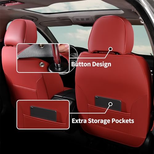Image of FLORICH Leather Car Seat Covers Luxury Front Car Seat Cover Automotive Car Seat Covers Waterproof Car Seat Protector Cushion Universal Fit for Most Cars Trucks SUV, Red